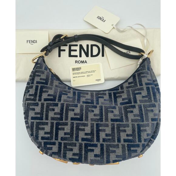 NEW FENDI FENDIGRAPHY FF LOGO BLUE HOBO BAG PURSE NWT AUTHENTIC! - Picture 4 of 13
